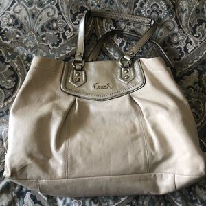 White leather Coach handbag